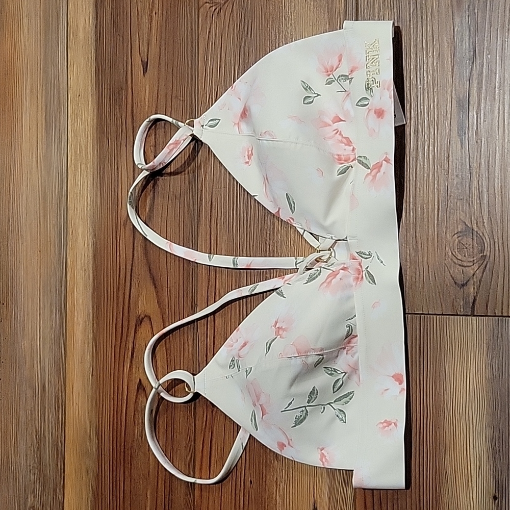 PINK Victoria's Secret Floral Bra - Cream and Pink